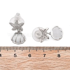 シェル型真鍮クリアキュービックジルコニアスタッドピアス  ムーンストーンと  オーシャンシリーズ  プラチナ  20x11mm&nbsp;EJEW-D301-02P