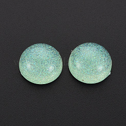 クリアアクリルカボション  グリッターパウダー付き  半円  アクアマリン  14x7mm&nbsp;TACR-N006-51A-05