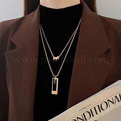 Rectangle & 3 Ring Stainless Steel Pendant Double Layer Necklaces for Women&nbsp;FS-WG0A6F5-01