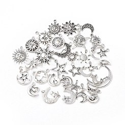 合金のチベット風チャーム  太陽と月と星のチャーム  アンティークシルバー  11~32x8~24x1.5~4mm  穴：1.8mm  35個/セット&nbsp;PALLOY-B014-11
