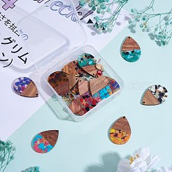 16 個 8 スタイル透明樹脂 & ウォールナットウッドペンダント  内部ホイルで  ティアドロップチャーム  ミックスカラー  36x24.5x3mm  穴：2mm  2個/スタイル&nbsp;RESI-SZ0001-78