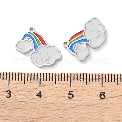 304ステンレススチールチャーム  エナメル  雲と虹のチャーム  ステンレス鋼色  14x15x1.5mm  穴：1mm&nbsp;STAS-U007-01A--P
