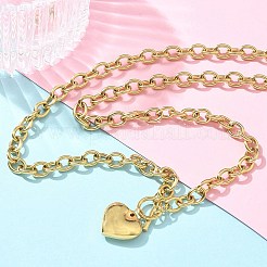 304ステンレススチールハートペンダントアズキチェーンネックレス女性用  トグル留め金付き  18KGP本金メッキ  19.41インチ（49.3cm）&nbsp;NJEW-C084-05G