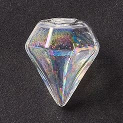 手作り吹きガラス瓶  ガラスバイアルペンダント作り用  ダイヤモンド  クリアAB  16~17x15~15.5x13.5~14.5mm  穴：2.5~5mm&nbsp;GLAA-B005-01B