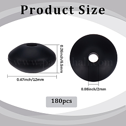 ロンデルシリコンフォーカルビーズ180個  ブラック  12x6.5mm  穴：2mm&nbsp;SIL-SP0001-20B