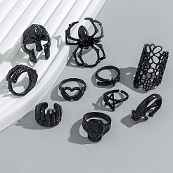 10Pcs Halloween Adjustable Alloy Finger Cuff Rings Sets&nbsp;RJEW-L131-01EB