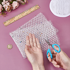 ポリエステルメッシュチュール生地  ラインストーン付き  Diy の花嫁の頭飾りとベール  ホワイト  1000x425x0.3~1.5mm&nbsp;DIY-WH0740-22A