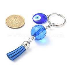 ランプワークのナザールボンジュウキーホルダー  フェイクスエードタッセルキーホルダー  アクリルビーズで  アイアン製キーリング  ブルー  10.7cm&nbsp;KEYC-JKC00491