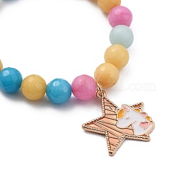 Round Natural White Jade Beaded Stretch Charm Bracelets Sets&nbsp;BJEW-JB05428