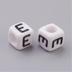 白文字Eキューブアクリルビーズ  水平穴  サイズ：幅さ約6mm  長さ6mm  高差6mm  穴：3.2mm  約300個/50g&nbsp;X-PL37C9308-E
