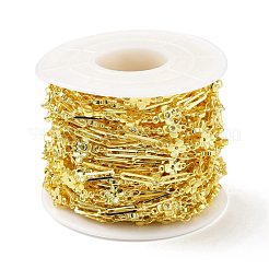 手作りの真鍮製フラワー リンクとペーパー クリップ チェーン  クリアキュービックジルコニア  長持ちメッキ  ハンダ付け  スプールで  ゴールドカラー  リンク：9.5x6x1.5mm  10x2.3x0.5mm&nbsp;CHC-E023-05G