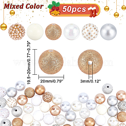 不透明アクリルビーズセット1セット  子供分厚いビーズ  ラウンド  ゴールド  20x19.5~20mm  穴：3mm  50個/セット&nbsp;MACR-PH0001-51D
