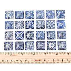 24個のガラスカボション  床タイル模様の正方形  ミックスカラー  20x20x6.5mm  24個/セット&nbsp;GGLA-FS0001-22