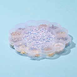 DIYジュエリー作りの発見キット  ccbプラスチック＆absプラスチック＆天然タカラガイシェル＆アクリルビーズを含む  鉄のペンダント＆チェーンエクステンダー＆ボールチープ  合金の留め金  304ステンレススチール丸カン  ミックスカラー&nbsp;DIY-FS0002-86