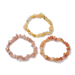 3Pcs Natural Red Aventurine & Natural Sunstone & Natural Topaz Jade Chip Beaded Stretch Bracelet Sets&nbsp;BJEW-JB10867