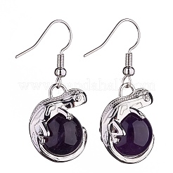 Natural Amethyst Chameleon Dangle Earrings with Crystal Rhinestone&nbsp;EJEW-A092-10P-07