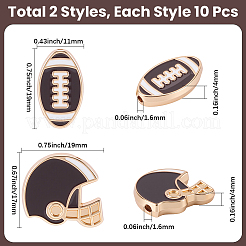 20個2スタイルアロイエナメルビーズ  スポーツヘルメットとラグビー  ゴールドカラー  ココナッツブラウン  19x11~17x4mm  穴：1.4~1.6mm  10個/スタイル&nbsp;ENAM-SC0008-24A