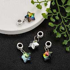チベット風合金大穴ヨーロピアンダングルチャーム  電気メッキガラススターチャーム付き  アンティークシルバー  26mm  穴：5mm&nbsp;PALLOY-JF00040