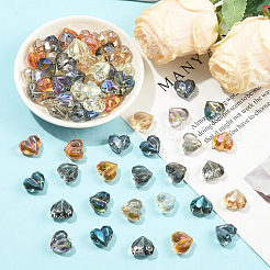 7色電気メッキ透明ガラスビーズ70個。  ハート  多面カット  ABカラーメッキ  半分メッキ  ミックスカラー  13x15x8.5mm  穴：1mm  10個/カラー&nbsp;EGLA-YW0005-71