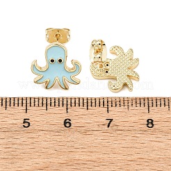 真鍮エナメルスタッドピアス  海のテーマ  18KGP本金メッキ  イカ  12.5x12.5mm&nbsp;EJEW-B152-01G-01