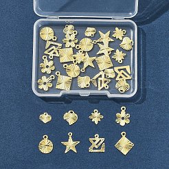 32個8スタイルラックメッキ真鍮チャーム  長持ちメッキ  鉛フリー＆カドミウムフリー  18KGP本金メッキ  混合図形  7~13.5x7.5~12.5x0.5~1mm  穴：1~1.2mm  4個/スタイル&nbsp;KK-FS0001-53