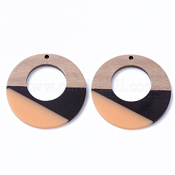 樹脂＆ウォールナットウッドペンダント  リング  砂茶色  38x3mm  穴：2mm&nbsp;RESI-N025-004B-B02
