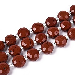 天然石レッドジャスパービーズ連売り  フラットラウンド  ファセットコインビーズ  シードビーズで  8~9x8~9x5~6mm  穴：1~1.2mm  約38~40個/連  15.16~15.75''（38.5~40センチメートル）&nbsp;G-B153-A21