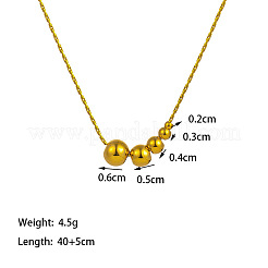 女性用304ステンレススチール製ラウンド型グラデーションビーズペンダントネックレス  ゴールドカラー  15.75インチ（40cm）&nbsp;WG0AAA5-01