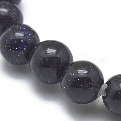 合成ブルーゴールドストーンビーズストレッチブレスレット  ラウンド  1-7/8インチ（4.8cm）  ビーズ：6mm&nbsp;BJEW-G617-01A-02