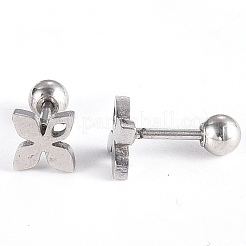 Tarnish Resistant 201 Stainless Steel Flower Barbell Cartilage Earrings&nbsp;EJEW-R147-26