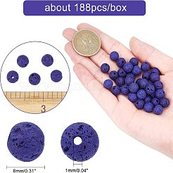 天然溶岩岩ビーズ連売り  染め  ラウンド  ミディアムブルー  8mm  穴：1mm  約188個/箱&nbsp;G-NB0001-17