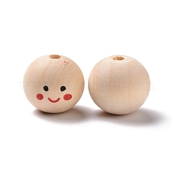 プリントウッドヨーロピアンビーズ  笑顔模様大穴丸ビーズ  染色されていない  ビスク  24.5x22.5mm  穴：4.9mm  約104個/500g&nbsp;WOOD-C001-03B-04
