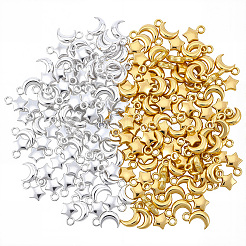 200本4スタイルアロイペンダント  月と星のチャーム  ゴールデン＆シルバー  8.5~10x6x2.5mm  穴：1.4~1.6mm  50個/スタイル&nbsp;FIND-SC0023-73