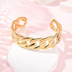女性用304ステンレススチールカフバングル  イオンプレーティング（ip）  18KGP本金メッキ  3/4インチ（1.9cm）  内径：1-7/8x2-1/2インチ（4.85x6.4cm）&nbsp;BJEW-G749-05G