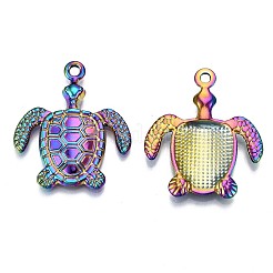 合金ペンダント  カドミウムフリー＆鉛フリー  カメ  虹色  34x29x3mm  穴：2mm&nbsp;PALLOY-N156-054-RS