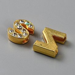 合金ラインストーンスライドビーズ  アルファベットa〜z 26個/セット  ゴールドカラー  14x4x5mm  穴：11x2mm&nbsp;FIND-WH20001-02G