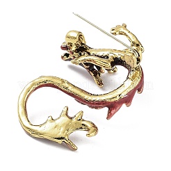 ドラゴンエナメルピン  ユニセックス用合金ラインストーンブローチ  アンティーク黄金  ファイヤーブリック  46x33x16mm&nbsp;LS-JEWB-K018-16AG-01