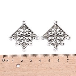 チベット風合金コネクター  鉛フリー及びカドミウムフリー  菱形  アンティークシルバー  35x33.5x1.5mm  穴：2mm&nbsp;X-EA400Y-NF