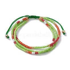 Adjustable Glass Seed Beaded Triple Layer Multi-strand Bracelet&nbsp;BJEW-MZ00048