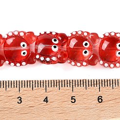 透明ガラスビーズ連売り  エナメル  カニ  レッド  12~13x13~14x6~7mm  穴：1mm  約30個/連  13.39インチ（34cm）&nbsp;LAMP-L078-010B