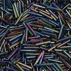 ガラス竹ビーズ  虹メッキ  15x2~2.5mm  穴：1mm  約5000個/袋&nbsp;SEED-R028-2x15-A02