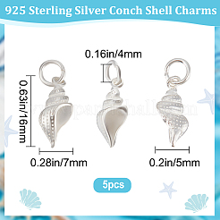 スターリングシルバーペンダント5個925個  丸カン付き  法螺貝チャーム  銀  16x7x5mm  穴：4mm&nbsp;STER-BBC0001-73