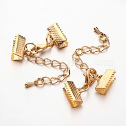 鉄アジャスターチェーン  リボン端部を有します  合金カニカンとティアドロップチャーム  ライトゴールド  長さ33mm  カニカン:12x7x3mm&nbsp;IFIN-P006-04