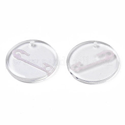 透明樹脂ペンダント  グリッターパウダー付き  ピン付きフラットラウンド  ピンク  24.5x2.5~3mm  穴：1.4mm&nbsp;RESI-N030-005A