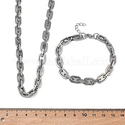 304ステンレススチール製オーバルリンクチェーンネックレス＆ブレスレットセット  ステンレス鋼色  555mm&nbsp;SJEW-D091-08P
