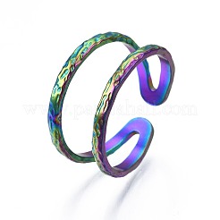 304ステンレススチールダブルラインラップカフリング  女性のためのレインボーカラーオープンリング  usサイズ7（17.3mm）&nbsp;RJEW-N038-101