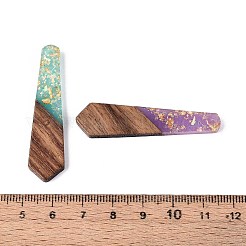 不透明樹脂とクルミ材のペンダント  ネクタイチャーム  キラキラパウダー＆金箔付き  ミックスカラー  48.5~49x12x3~3.5mm  穴：2mm&nbsp;RESI-T060-08A
