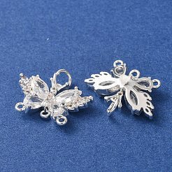 真鍮パヴェクリアキュービックジルコニアバタフライシャンデリアコンポーネントリンク  925銀メッキ  12.5x21.5x4.5mm  穴：4.5mmと1.2mm&nbsp;CU-CBAEC99-12S