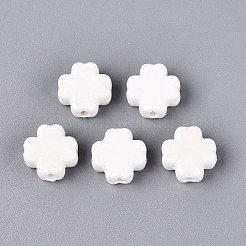 手作りの陶器ビーズ  光沢釉の磁器  クローバー  ミックスカラー  12~14x12~12.5x5.5~6mm  穴：1.8~2.2mm&nbsp;PORC-N012-09