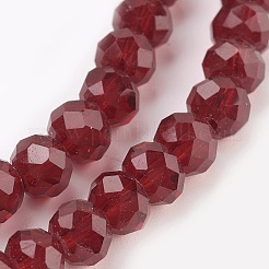 ガラスビーズ連売り  多面カット  ロンデル  暗赤色  6x4~5mm  穴：0.8~1mm  約80~85個/連  38~40cm&nbsp;X-GLAA-K027-04A